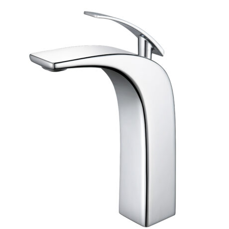 Elegant Tall Chrome Basin Faucet | Solid Brass Waterway | Modern Curved Single Handle Mixer Tap | Bathroom Washbasin Faucet | T-8002