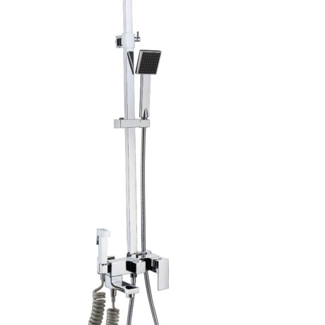 Chrome Square Rainfall Shower System with Handheld & Bidet Spray | Stainless Steel + Brass Valve | L-8003