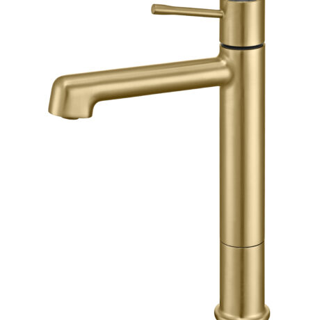 Modern Brushed Gold Brass Tall Basin Faucet | Minimalist Long Spout Single Handle Tap | T-8012