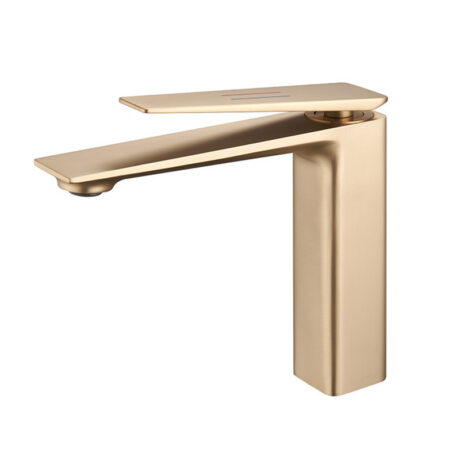 Modern Brushed Gold Basin Faucet – Single Handle Bathroom Mixer Tap | Multi-Color Options | Solid Brass | T-8010