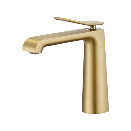 Modern Brushed Gold Bathroom Faucet — Solid Brass Single Handle Basin Mixer Tap | T-8013